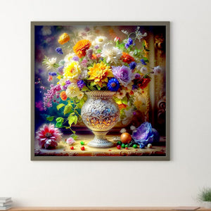 Classic Elegant Beautiful Colorful Flowers 30*30CM(Canvas) Full Round Drill Diamond Painting