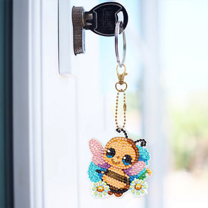 6 Pcs Double Sided Special Shape Cute Bees Full Drill Diamond Painting Keychains