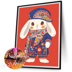 Bunny In Floral Dress 30*40CM(Canvas) Full Round Drill Diamond Painting