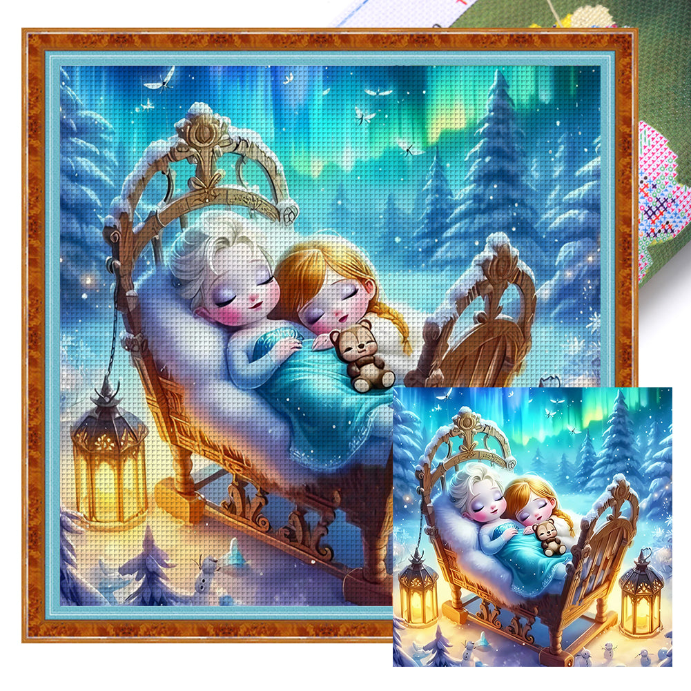 Disney-Princess Elsa And Anna - 30*30CM 18CT Stamped Cross Stitch