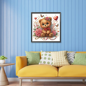 Rose And Elf Bear 30*30CM(Canvas) AB Round Drill Diamond Painting