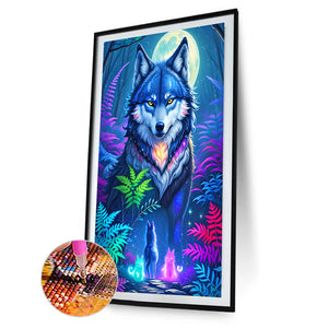 Wolf Under The Moon 40*60CM(Canvas) Full Round Drill Diamond Painting