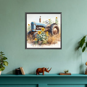 Sunflower Tractor 30*30CM(Canvas) Full Round Drill Diamond Painting