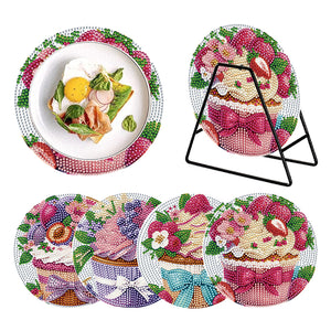 4 Pcs Diamond Painting Coasters Kit with Holder for Dining Tables (Cupcakes)