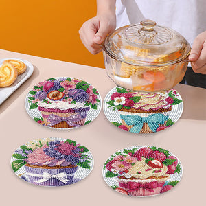 4 Pcs Diamond Painting Coasters Kit with Holder for Dining Tables (Cupcakes)