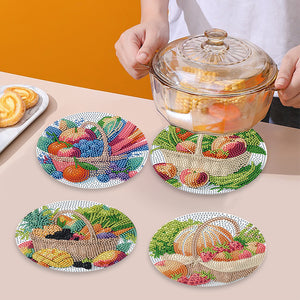 4 Pcs Diamond Painting Coasters Kit with Holder for Dining Tables Decor (Fruit)