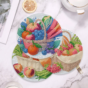 4 Pcs Diamond Painting Coasters Kit with Holder for Dining Tables Decor (Fruit)