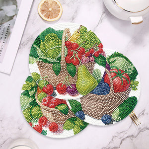 4 Pcs Diamond Painting Coasters Kit with Holder for Dining Tables Decor (Fruit)