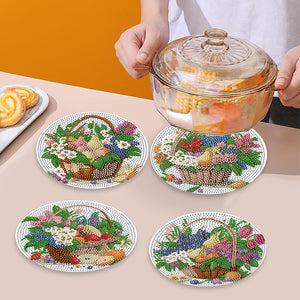 4 Pcs Diamond Painting Coasters Kit with Holder for Dining Table (Flower Basket)
