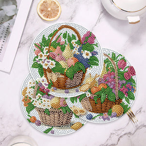 4 Pcs Diamond Painting Coasters Kit with Holder for Dining Table (Flower Basket)