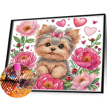 Load image into Gallery viewer, Flower Yorkshire Terrier 35*30CM(Canvas) Partial Special Shaped Drill Diamond Painting
