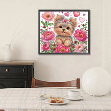 Load image into Gallery viewer, Flower Yorkshire Terrier 35*30CM(Canvas) Partial Special Shaped Drill Diamond Painting
