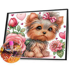 Load image into Gallery viewer, Flower Yorkshire Terrier 35*30CM(Canvas) Partial Special Shaped Drill Diamond Painting
