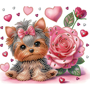 Flower Yorkshire Terrier 35*30CM(Canvas) Partial Special Shaped Drill Diamond Painting