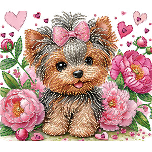 Flower Yorkshire Terrier 35*30CM(Canvas) Partial Special Shaped Drill Diamond Painting