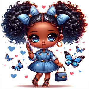 Blue Butterfly Girl 30*30CM(Canvas) Full Round Drill Diamond Painting