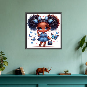 Blue Butterfly Girl 30*30CM(Canvas) Full Round Drill Diamond Painting