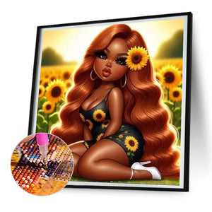 Sunflower Girl 30*30CM(Canvas) Full Round Drill Diamond Painting