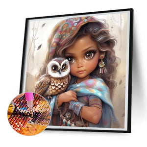 Owl Girl 30*30CM(Canvas) Full Round Drill Diamond Painting
