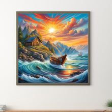 Load image into Gallery viewer, Rising Sun And Lonely Boat On The Sea 30*30CM(Canvas) Full Round Drill Diamond Painting
