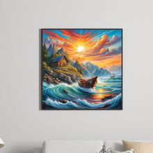 Load image into Gallery viewer, Rising Sun And Lonely Boat On The Sea 30*30CM(Canvas) Full Round Drill Diamond Painting
