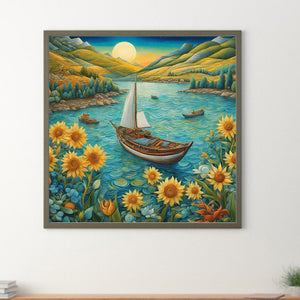 Sunflowers And Boats 30*30CM(Canvas) Full Round Drill Diamond Painting