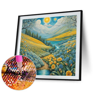 Path In Flower Field 30*30CM(Canvas) Full Round Drill Diamond Painting