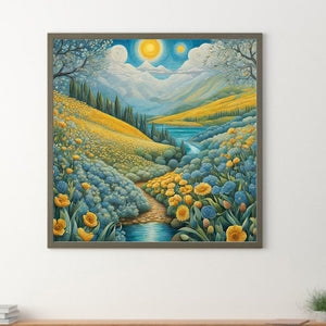 Path In Flower Field 30*30CM(Canvas) Full Round Drill Diamond Painting