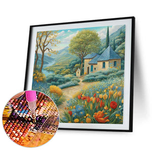 Tulips And Hut 30*30CM(Canvas) Full Round Drill Diamond Painting