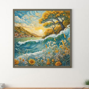 Sunflowers And Sea 30*30CM(Canvas) Full Round Drill Diamond Painting