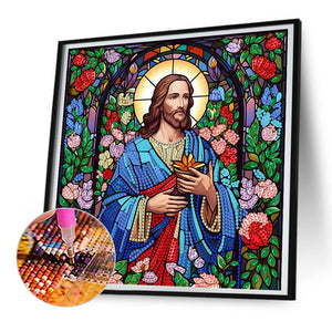 Glass Painting Jesus 30*30CM(Canvas) Partial Special Shaped Drill Diamond Painting