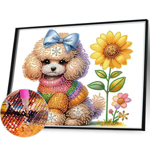 Teddy Dog 35*30CM(Canvas) Partial Special Shaped Drill Diamond Painting