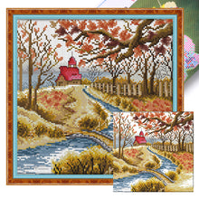 Load image into Gallery viewer, Joy Sunday Korean Scenery (3) Autumn 29*29CM14CT 2 Stamped Cross Stitch
