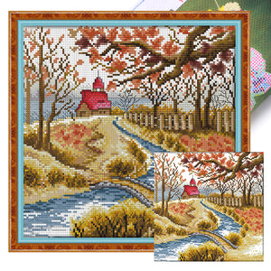 Joy Sunday Korean Scenery (3) Autumn 29*29CM14CT 2 Stamped Cross Stitch