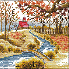 Load image into Gallery viewer, Joy Sunday Korean Scenery (3) Autumn 29*29CM14CT 2 Stamped Cross Stitch
