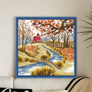 Joy Sunday Korean Scenery (3) Autumn 29*29CM14CT 2 Stamped Cross Stitch