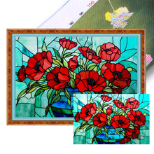 Load image into Gallery viewer, Glass Painting-Poppy Flower 60*40CM11CT 3 Stamped Cross Stitch
