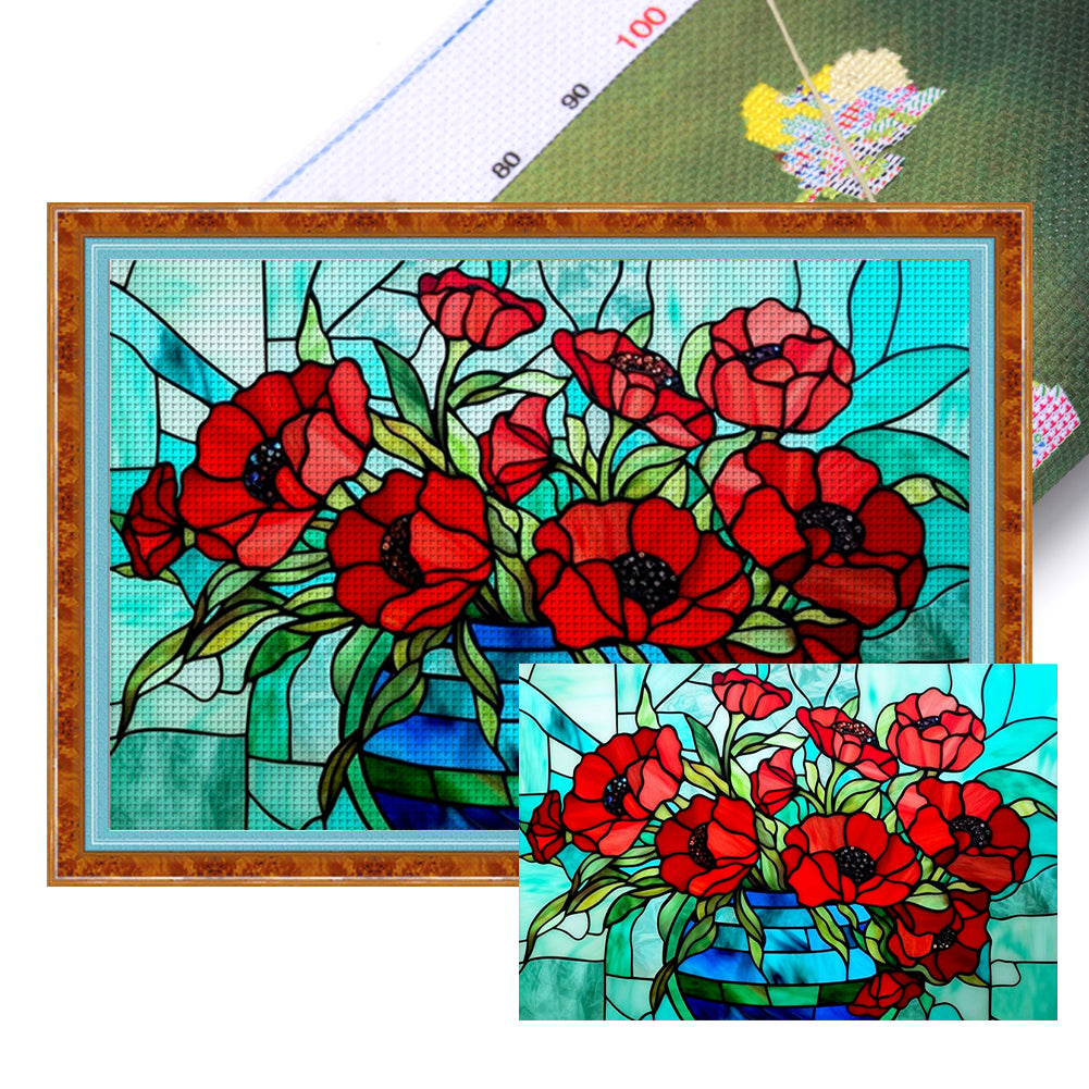 Glass Painting-Poppy Flower 60*40CM11CT 3 Stamped Cross Stitch