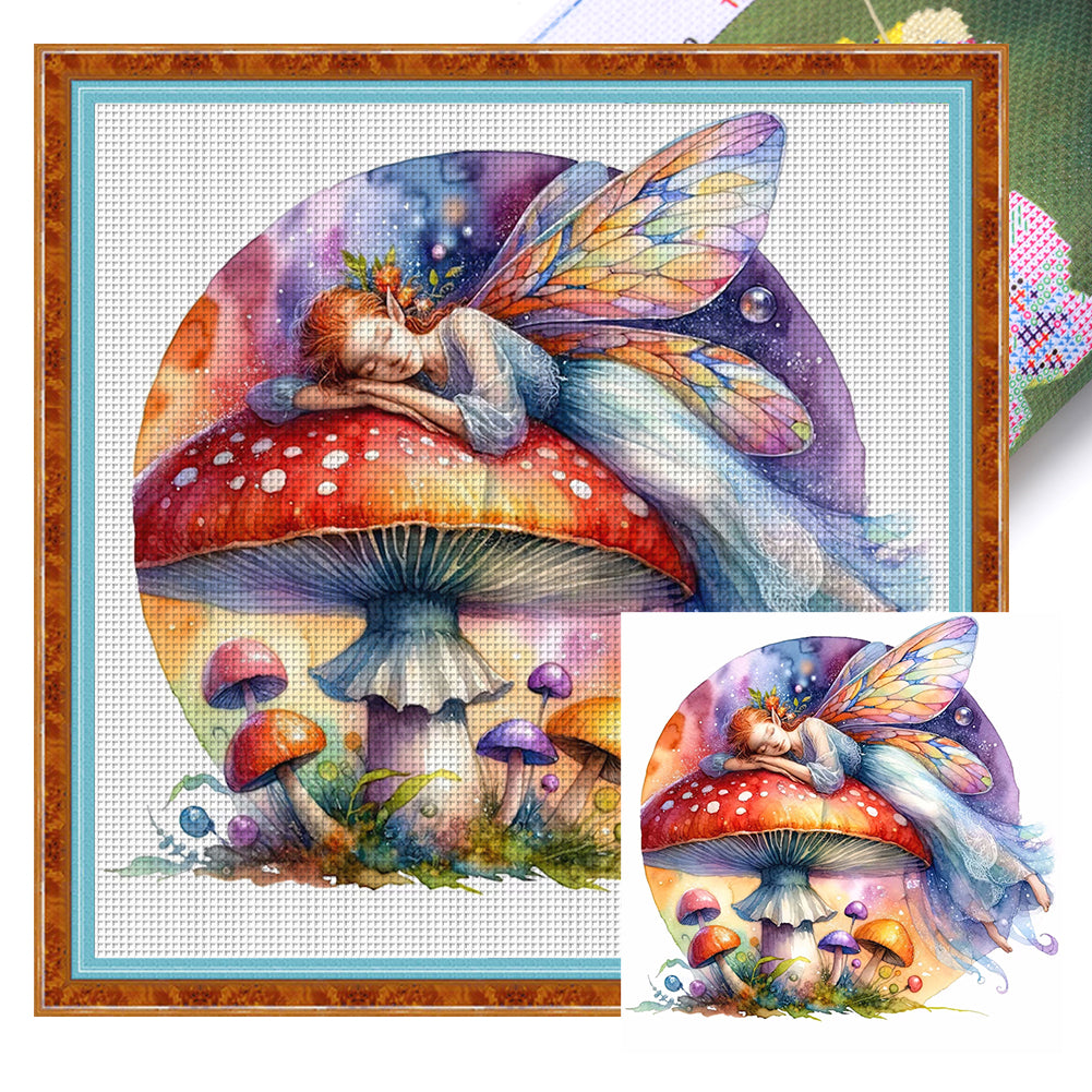 Butterfly Fairy On Mushroom 40*40CM11CT 3 Stamped Cross Stitch