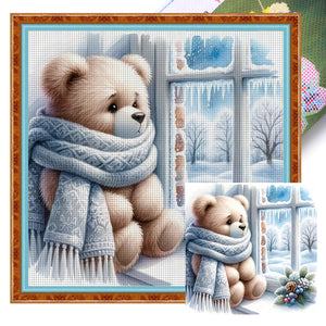 Little Bear By The Window In Winter 40*40CM11CT 3 Stamped Cross Stitch