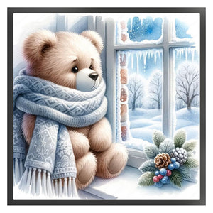 Little Bear By The Window In Winter 40*40CM11CT 3 Stamped Cross Stitch