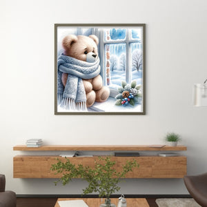 Little Bear By The Window In Winter 40*40CM11CT 3 Stamped Cross Stitch
