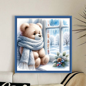 Little Bear By The Window In Winter 40*40CM11CT 3 Stamped Cross Stitch