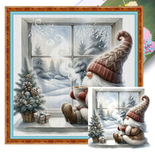 Load image into Gallery viewer, Gnome By The Window In Winter 40*40CM11CT 3 Stamped Cross Stitch
