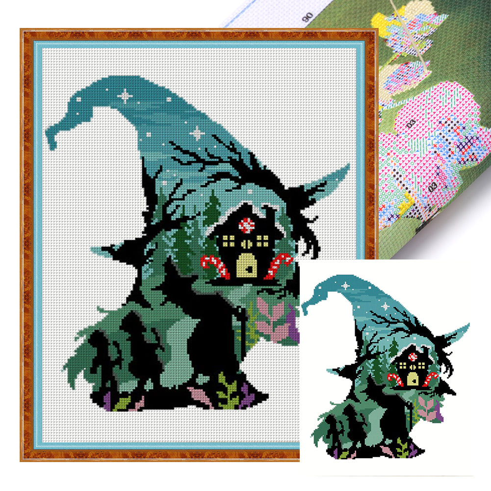 Witch Silhouette - House 40*50CM11CT 3 Stamped Cross Stitch