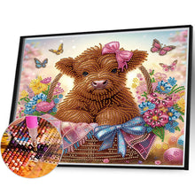 Load image into Gallery viewer, Highland Yak In Flower Basket 35*30CM(Canvas) Partial Special Shaped Drill Diamond Painting
