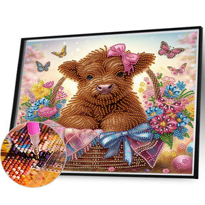 Highland Yak In Flower Basket 35*30CM(Canvas) Partial Special Shaped Drill Diamond Painting