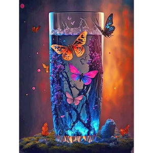 Beautiful Colorful Butterfly In Cup 30*40CM(Canvas) Full Round Drill Diamond Painting