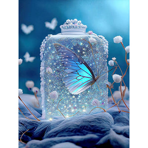 Blue Beautiful Butterfly In Jar 30*40CM(Canvas) Full Round Drill Diamond Painting