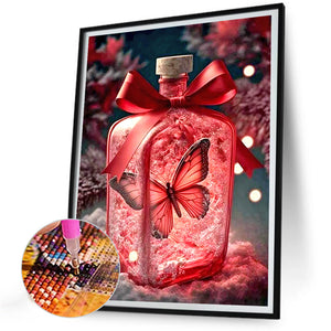 Beautiful Red Butterfly In Jar 30*40CM(Canvas) Full Round Drill Diamond Painting